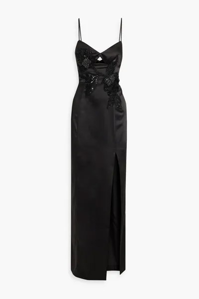 Атласное платье с декорированным вырезом MARCHESA NOTTE, черный