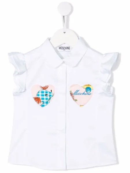 Moschino Kids рубашка с оборками и вышитым логотипом