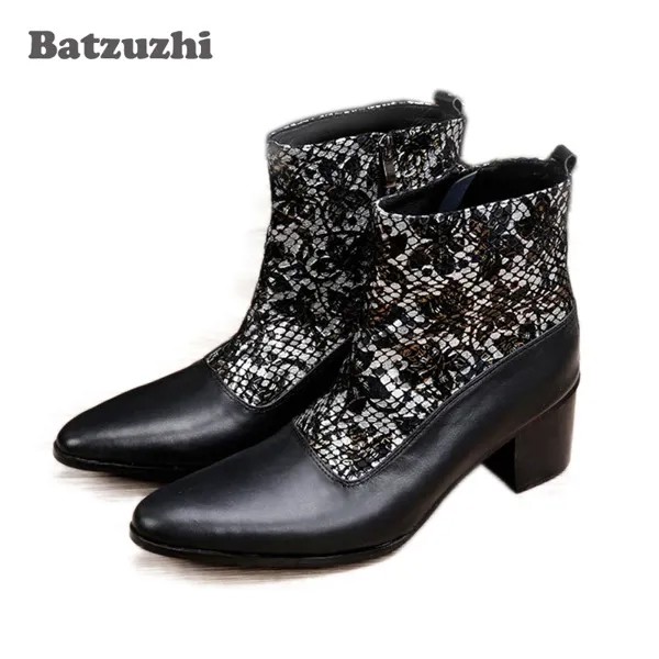 Мужские ботинки Batzuzhi, на высоком каблуке 6,8 см, черные, в стиле милитари, свадебные модельные туфли до середины икры, ковбойские сапоги мужские США 12