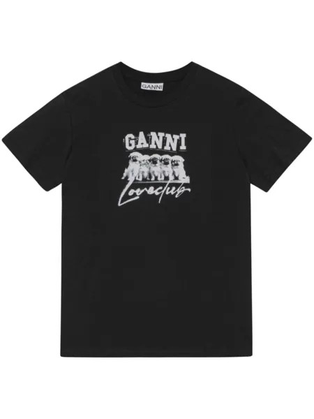 GANNI футболка с принтом, черный