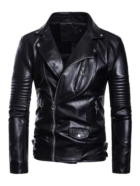 Milanoo Leather Jacket For Men Casual Windbreaker Fall Black Cool Leather Jacket