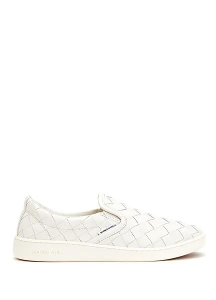 Вязаные женские кеды из фактурной кожи Bottega Veneta, белый