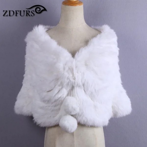 ZDFURS * Свадебная шаль из натурального кроличьего меха, палантин, свадебная зимняя накидка, вязаная шапочка из белого кроличьего меха, свадебная накидка, болеро