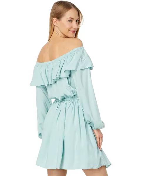 Платье Wrangler Ruffle Off Shoulder Dress, цвет Light Teal