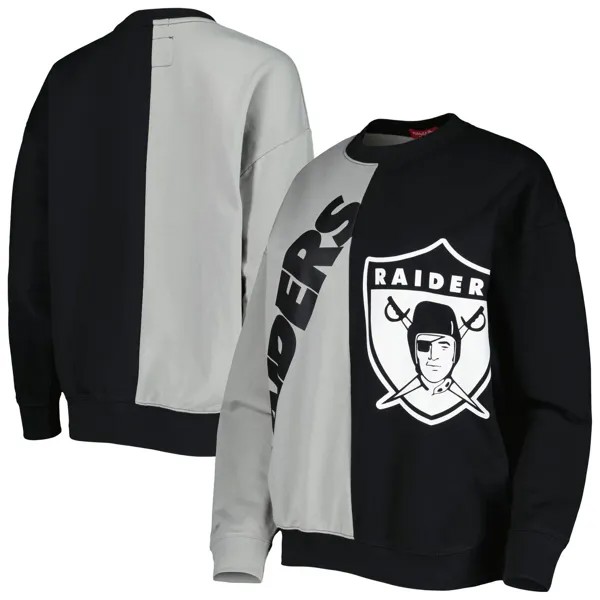 Женский пуловер с капюшоном Mitchell & Ness серебристого/черного цвета Las Vegas Raiders с большим лицом