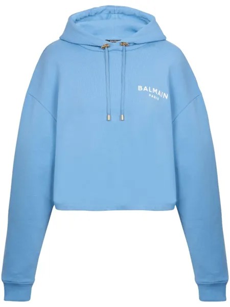 Balmain укороченное худи с логотипом, синий