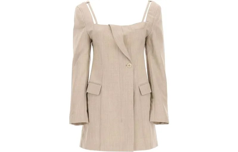 Платье с длинными рукавами женское светло-коричневое Jacquemus