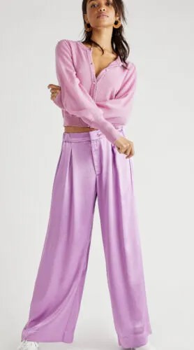 Атласные брюки Free People Good Days с широкими складками фиолетового цвета, лилового цвета, XS NWT