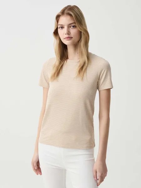 Футболка с люрексом в тонкие полоски Ovs, цвет white/beige
