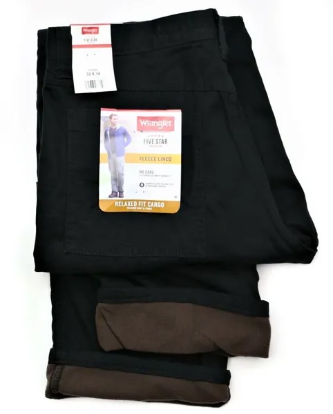 Новые штаны-карго Wrangler на флисовой подкладке Мужские размеры Черный Холодная Зима Теплая