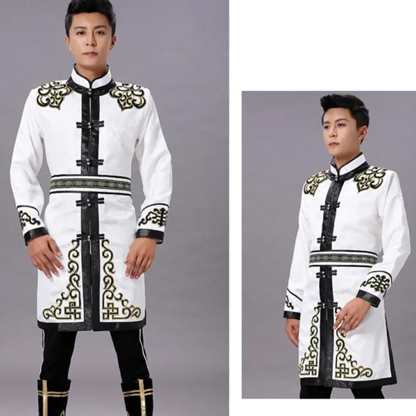 Традиционная этническая одежда для мужчин, мужской костюм Тан, топ, монгольский Восточный пиджак, белая Азия, винтажный повседневный костюм...
