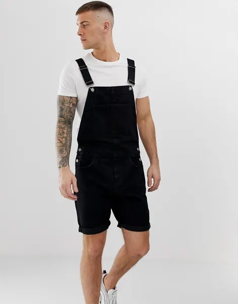 Черный джинсовый комбинезон с шортами ASOS DESIGN
