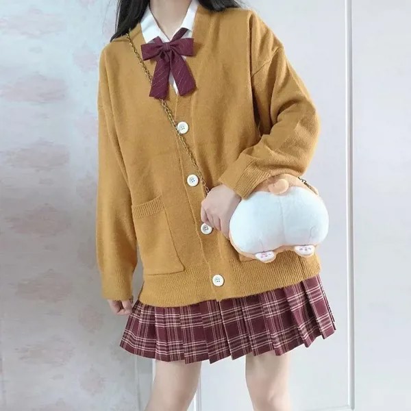 Униформа M GIRLS JK, кардиган, многоцветный школьный японский свитер для косплея для девочек, весна-осень, Хлопковый вязаный свитер с V-образным ...