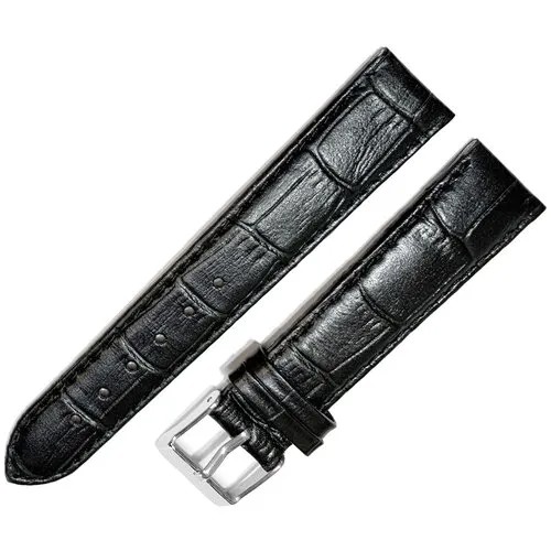 Ремешок 1805-01-1-1 П Kroko Черный кожаный ремень 18 мм для часов наручных из кожи натуральной мужской женский матовый