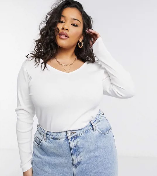 Белый лонгслив с V-образным вырезом River Island Plus