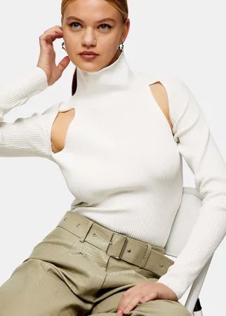 Белая водолазка с разрезами Topshop-Белый
