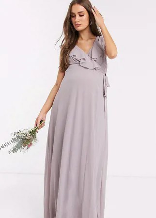 Серое платье макси с разрезом TFNC Maternity bridesmaid-Серый