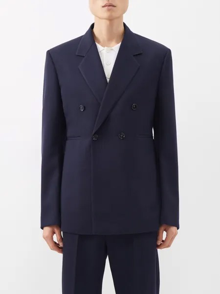 Двубортный костюмный пиджак de poudre из шерстяной ткани Bottega Veneta, синий