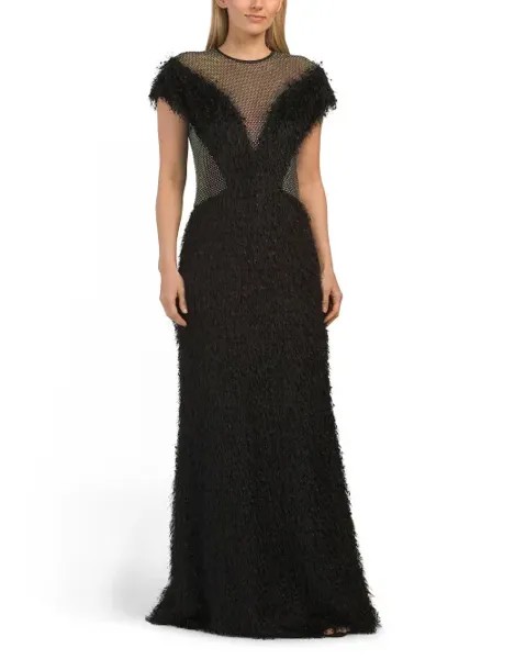 Платье Prem с бахромой и иллюзией Tadashi Shoji, черный