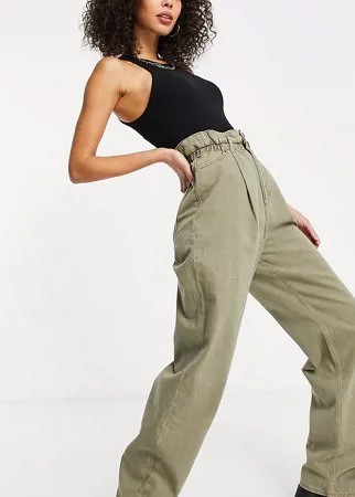 Свободные джинсы цвета хаки в винтажном стиле с завышенной талией и сборками на талии ASOS DESIGN Tall-Зеленый цвет