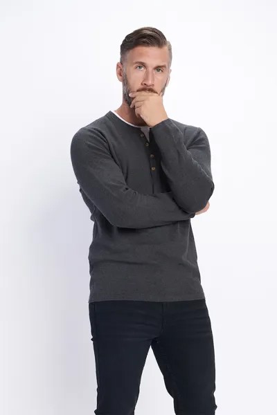 Хлопковый свитер с разрезом на пуговицах Timeout, серый
