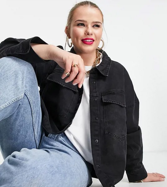 Черная джинсовая oversized-рубашка Vero Moda Curve-Черный