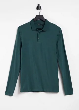 Темно-зеленый лонгслив-поло облегающего кроя из органического хлопка ASOS DESIGN-Зеленый цвет