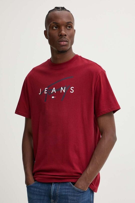 Хлопковая футболка Tommy Jeans, бордовый