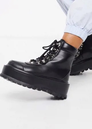 Черные походные ботинки из искусственной кожи на платформе Koi Footwear-Черный цвет