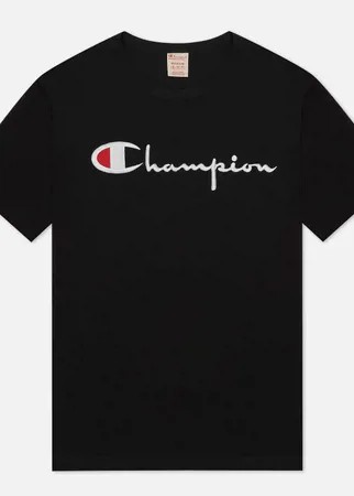 Мужская футболка Champion Reverse Weave Classic Crew Neck Script Logo, цвет чёрный, размер XS