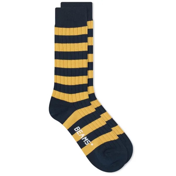 Носки Beams Plus Rib Stripe Sock, цвет Navy & Gold
