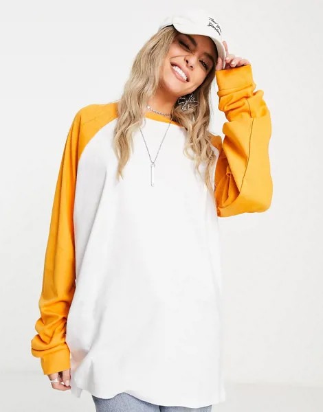 Оранжевый oversized-лонгслив в бейсбольном стиле Topshop-Белый