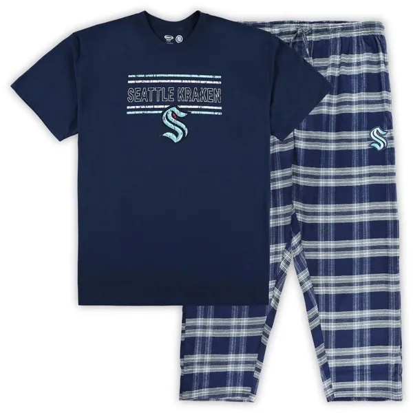 Мужской комплект для сна: футболка темно-синего/серого цвета Seattle Kraken Big & Tall и пижамные штаны