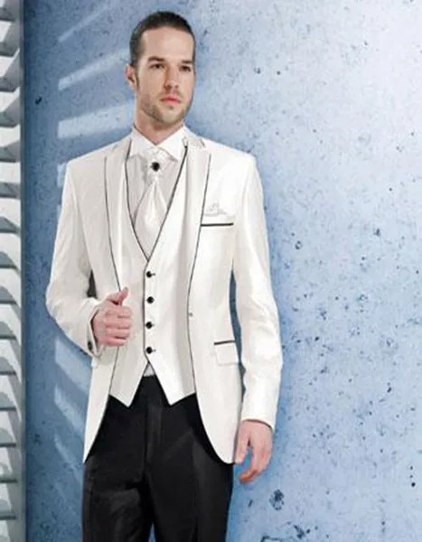 2018 Новое поступление Весна Slim Fit белый жениха v-образный вырез, петличный смокинг мужской свадебное платье для выпускного вечера; Праздничны...