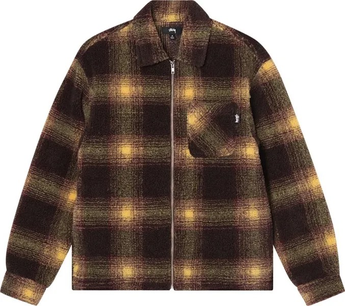 Рубашка Stussy Shadow Plaid Sherpa Zip Shirt 'Brown', коричневый