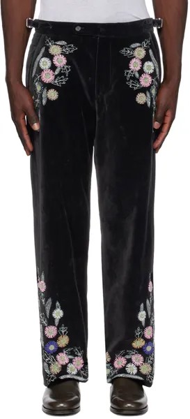 Черные брюки с цветочным принтом из бисера Bode