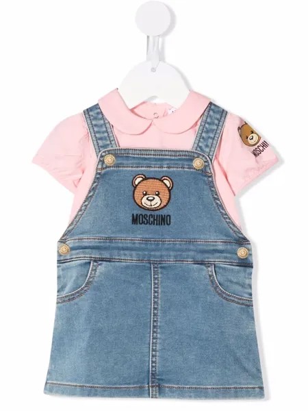 Moschino Kids джинсовый комбинезон и футболка с принтом Teddy Bear