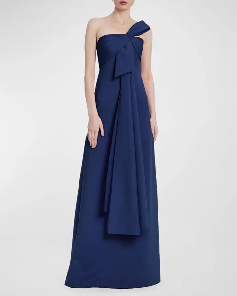 Платье без бретелек с драпировкой и бантом спереди Badgley Mischka Collection, цвет Navy