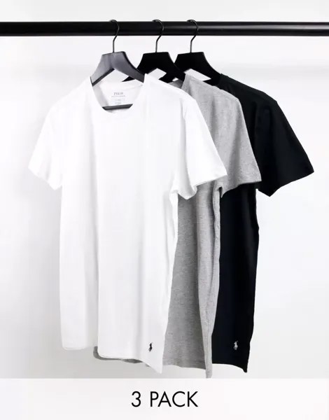 Комплект из трех футболок Polo Ralph Lauren черного/серого/белого цвета с логотипом игрока в поло