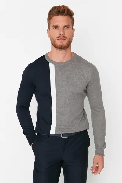 Приталенный свитер в стиле колор-блок Trendyol, серый