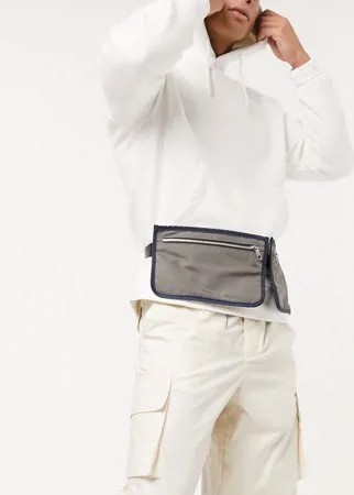 Серая сумка-кошелек на пояс с синей окантовкой и серебристой молнией ASOS DESIGN-Черный цвет