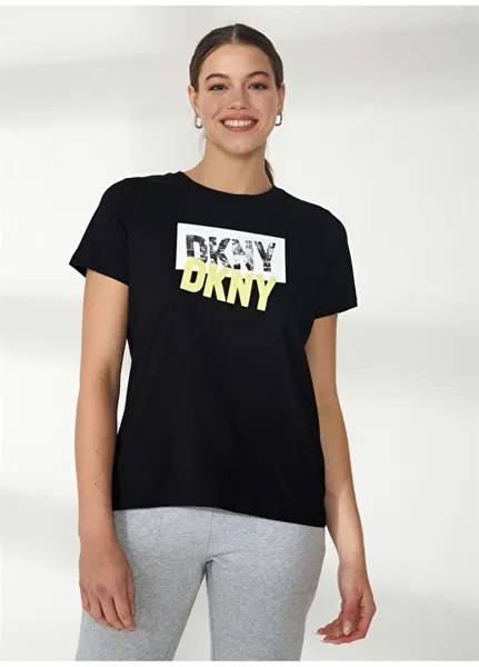 Черная женская футболка с круглым вырезом с принтом Dkny Jeans