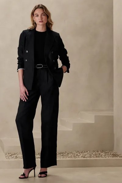 Льняные брюки Palma с широкими штанинами Banana Republic, черный