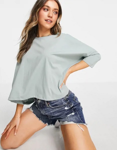 Свободная футболка шалфейно-зеленого цвета с рукавами «летучая мышь» ASOS DESIGN-Зеленый цвет