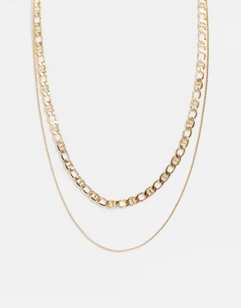 Золотистое двухрядное ожерелье с комбинированными цепочками Pieces-Золотистый
