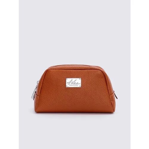 Косметичка A.Valentino на молнии, натуральная кожа, 10х12х20 см, подкладка, жесткое дно, коричневый