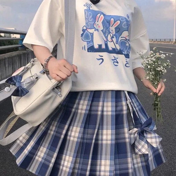 Эстетика Camisas Mujer Harajuku Футболка Kawaii Симпатичный кролик Принт Лето Корейская уличная одежда Женщины Шикарные Повседневные футболки Топы Одежда