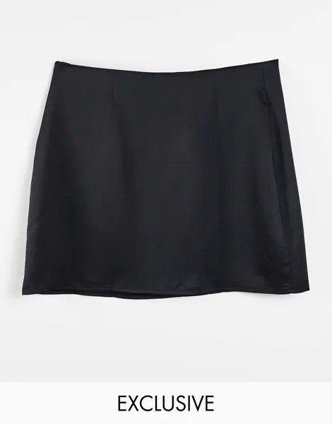 Черная атласная юбка с разрезом по подолу ASYOU