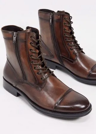 Кожаные ботинки коньячного цвета на шнуровке Kenneth Cole-Коричневый