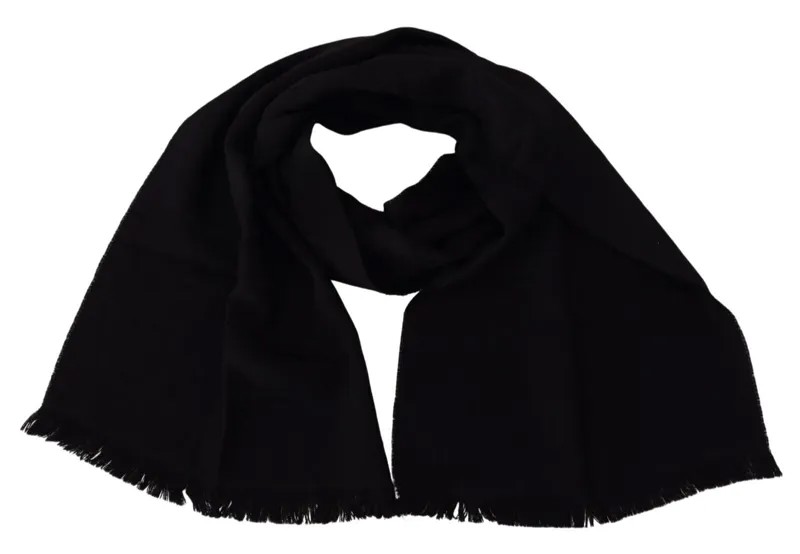 Шарф GF FERRE Черный шерстяной вязаный платок с бахромой 180см x 35см 240долл. США